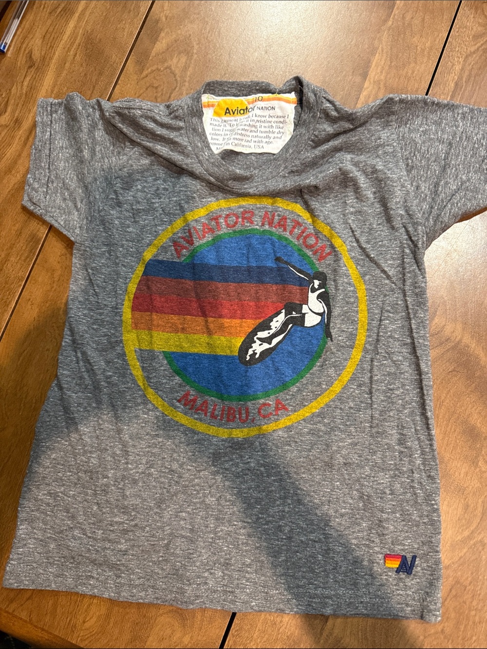 Aviator Nation Kids' Heather Gray Tee with Rainbow Malibu Logo